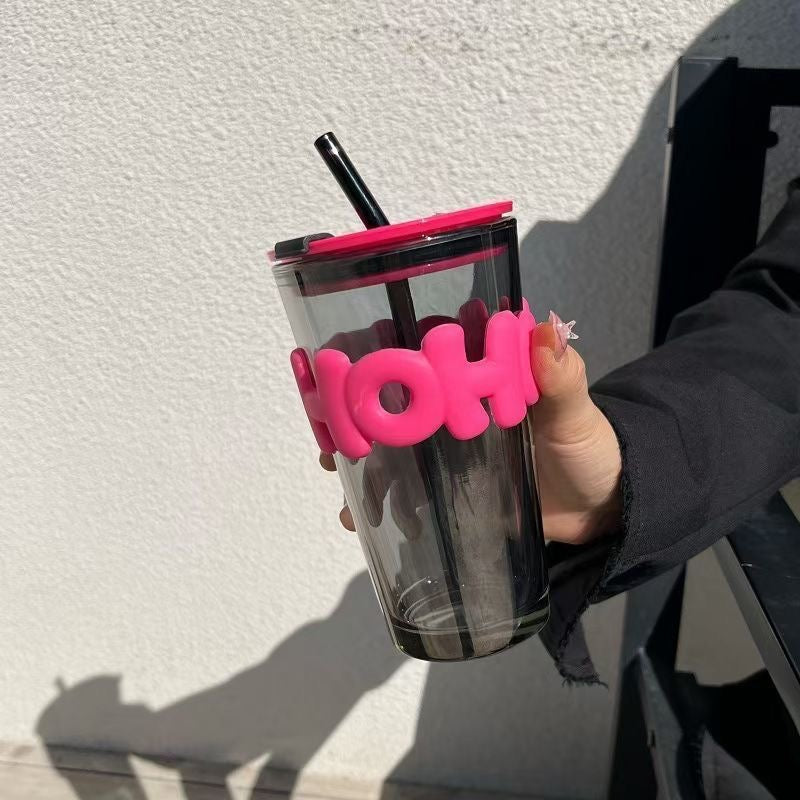 Cute Glass Mug with Straw & Bow-450ml