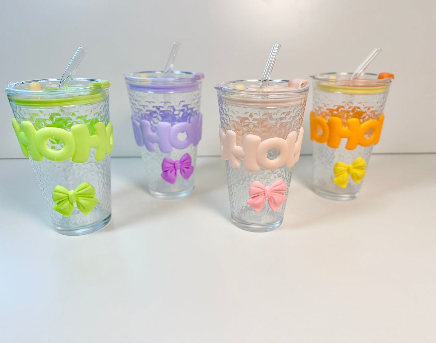 Cute Glass Mug with Straw & Bow-450ml